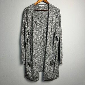 Madewell Marled Knit Open Front Long Cozy Cardigan Sweater XL Gray‎ Black White